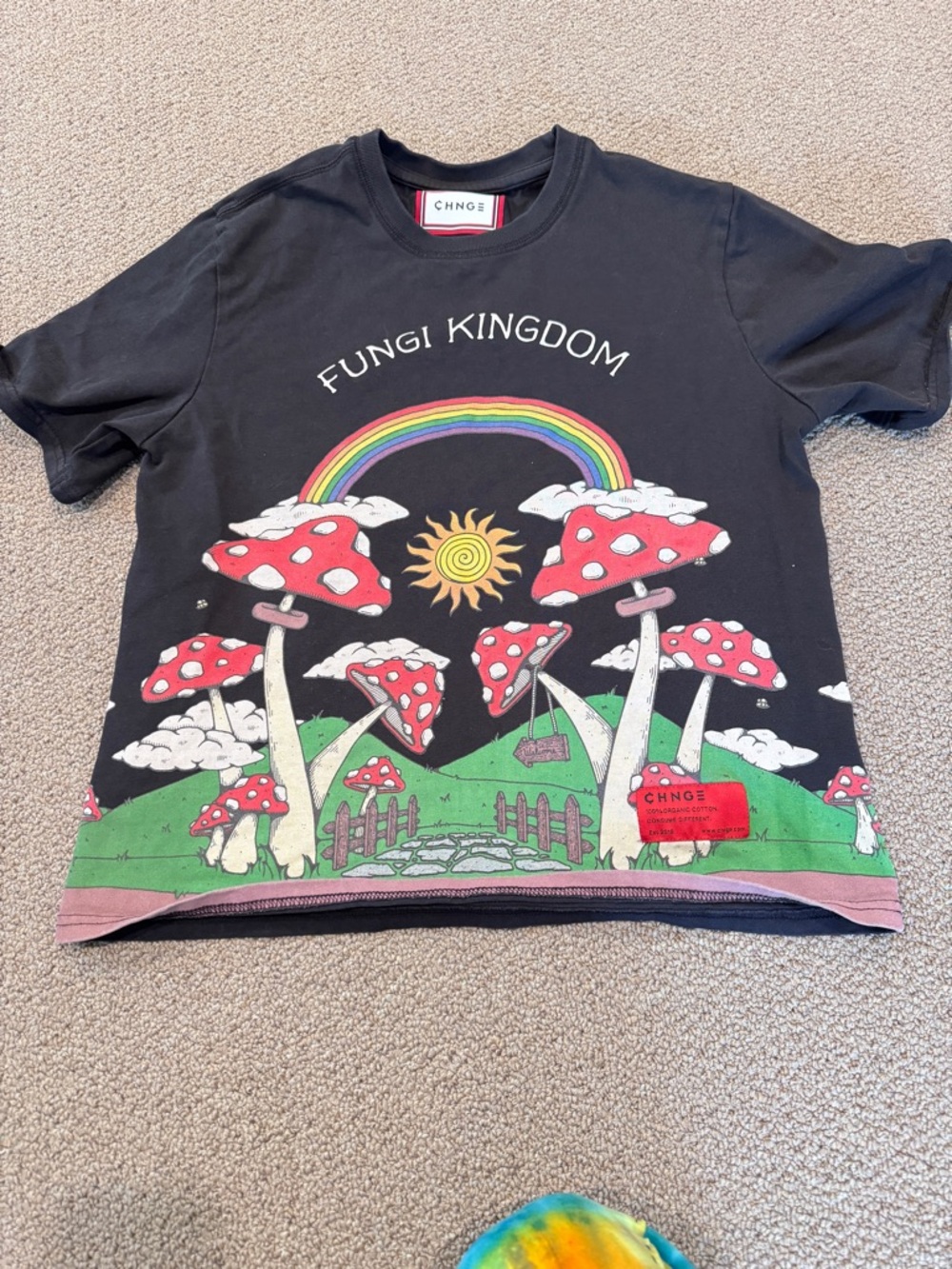 CHNGE Black 'Fungi Kingdom' Tee with Rainbow Graphic